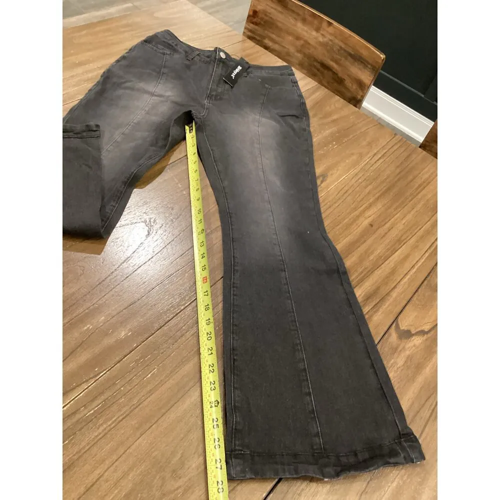 Allegra K retro Flared Stretch High Rise Dark Wash black Denim Jeans Large NWT - Image 6