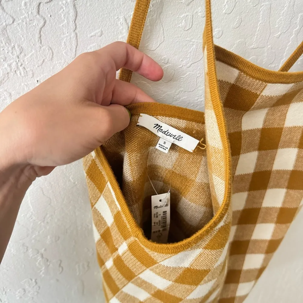Madewell Hannah Gingham Apron Tank Rust Orange Gold Brown Sweater Material S - Image 9
