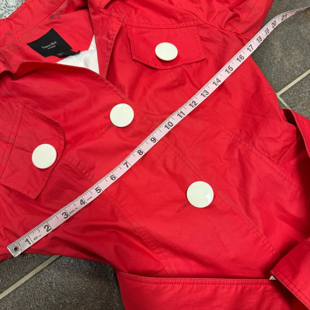 Smythe Belted Long Sleeve Collared Trenchcoat Trench Jacket Red White Button 6 - Image 12