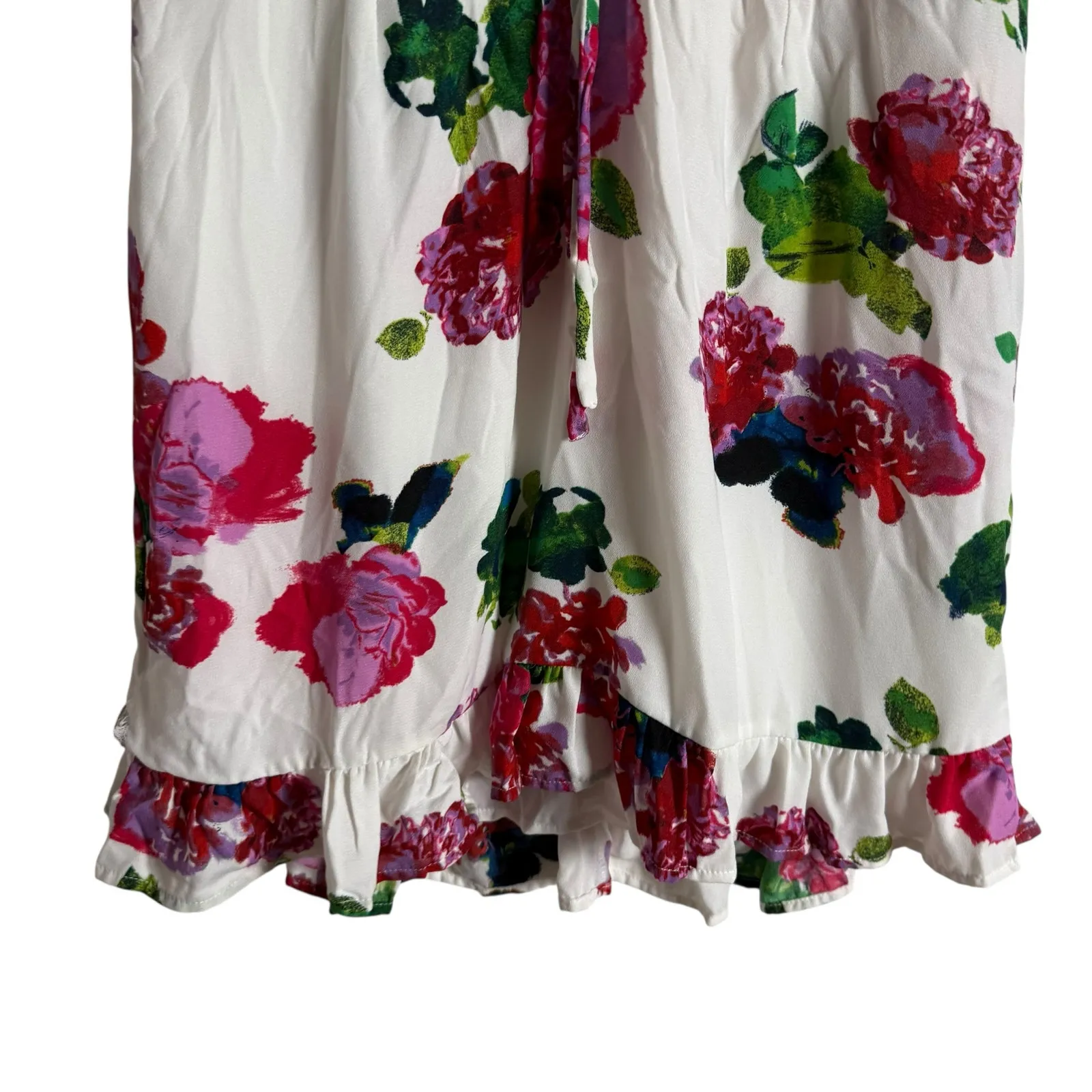 Ashley Park White Floral Print Lace Up Corset Ruffle Hem V - Image 11