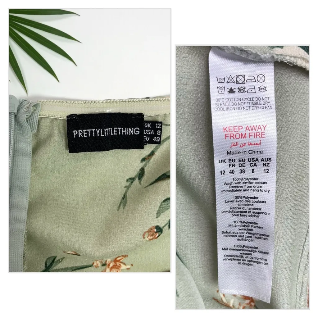 PrettyLittleThing Sage Green Floral Print Satin Draped Bardot Midi Dress - Image 10