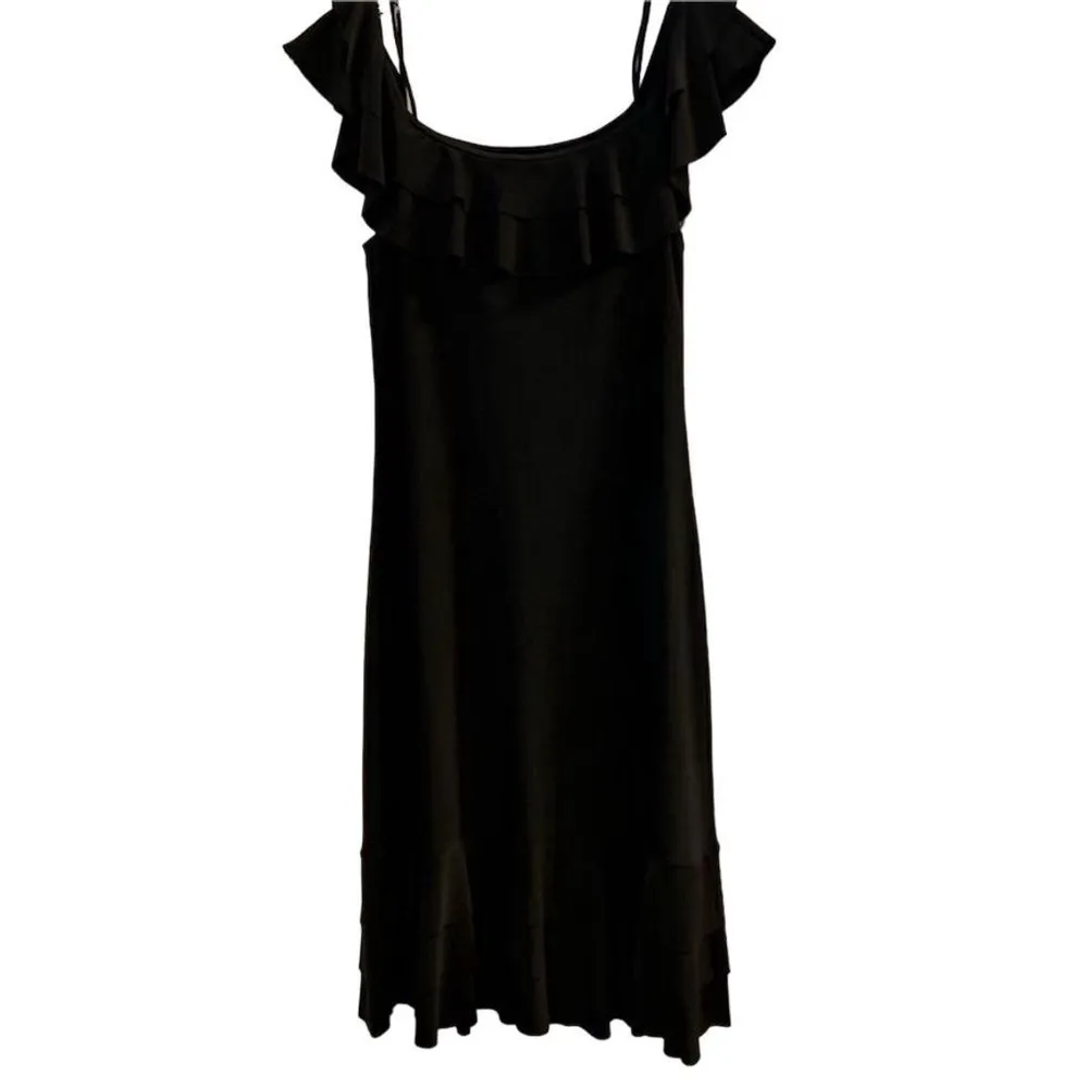 American Living Women's Off-Shoulder Black Ruffle Midi Dress Stretch Size 6 - Image 7