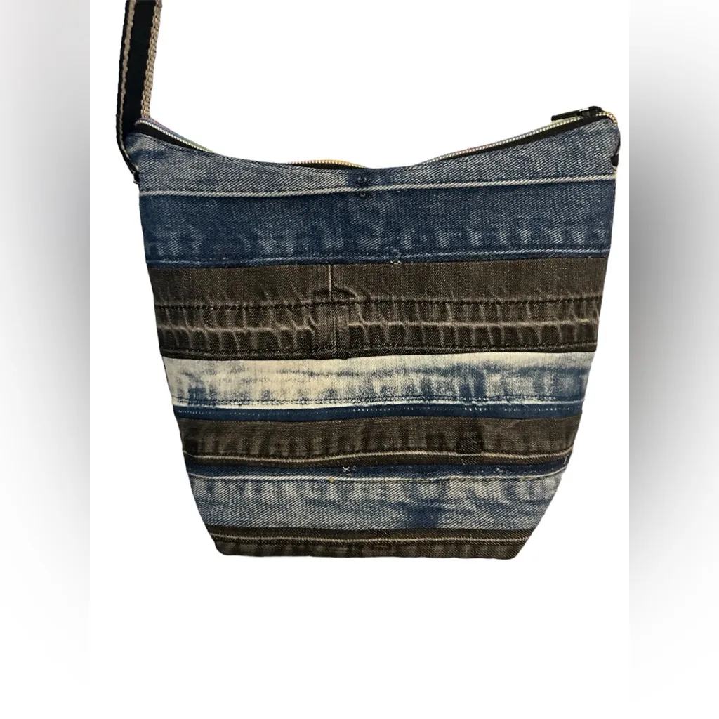 Striped handmade denim strips Women's Crossbody Bag - Image 2
