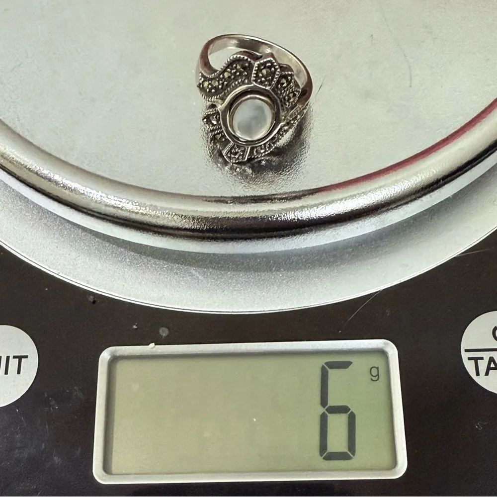 Vintage 925 Sterling Silver Black Onyx/Mother Of Pearl Marcasite Spinner Ring 8 - Image 14