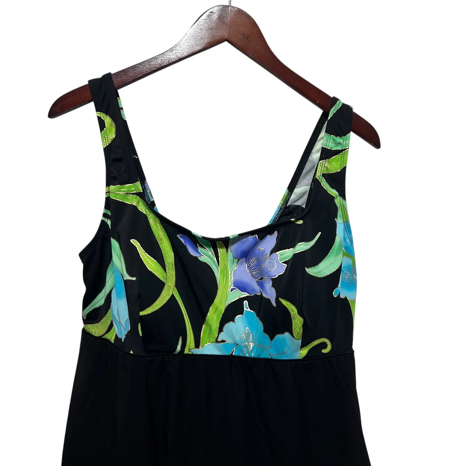 Longitude Womens Black Floral‎ Swimdress 22W One Piece Swimsuit Full Coverage - Image 3