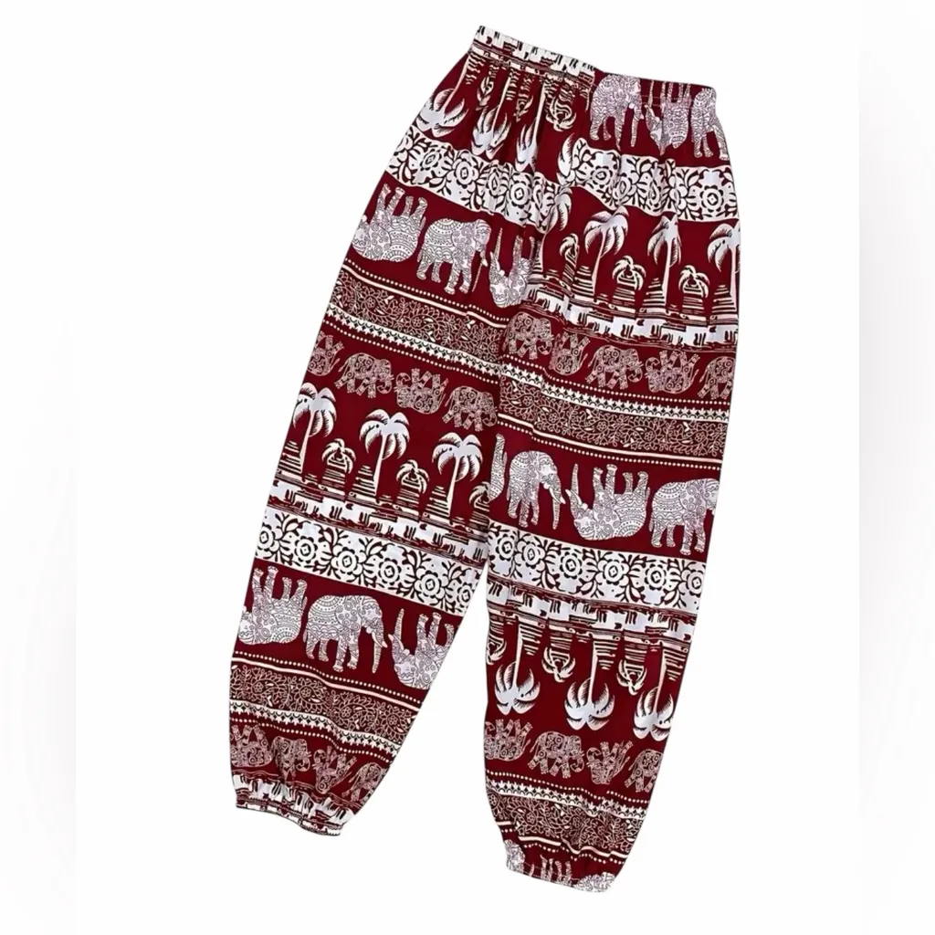 NWT Elephant Print Harem Pants Boho Yoga Lounge Festival Size XL Maroon Red - Image 2