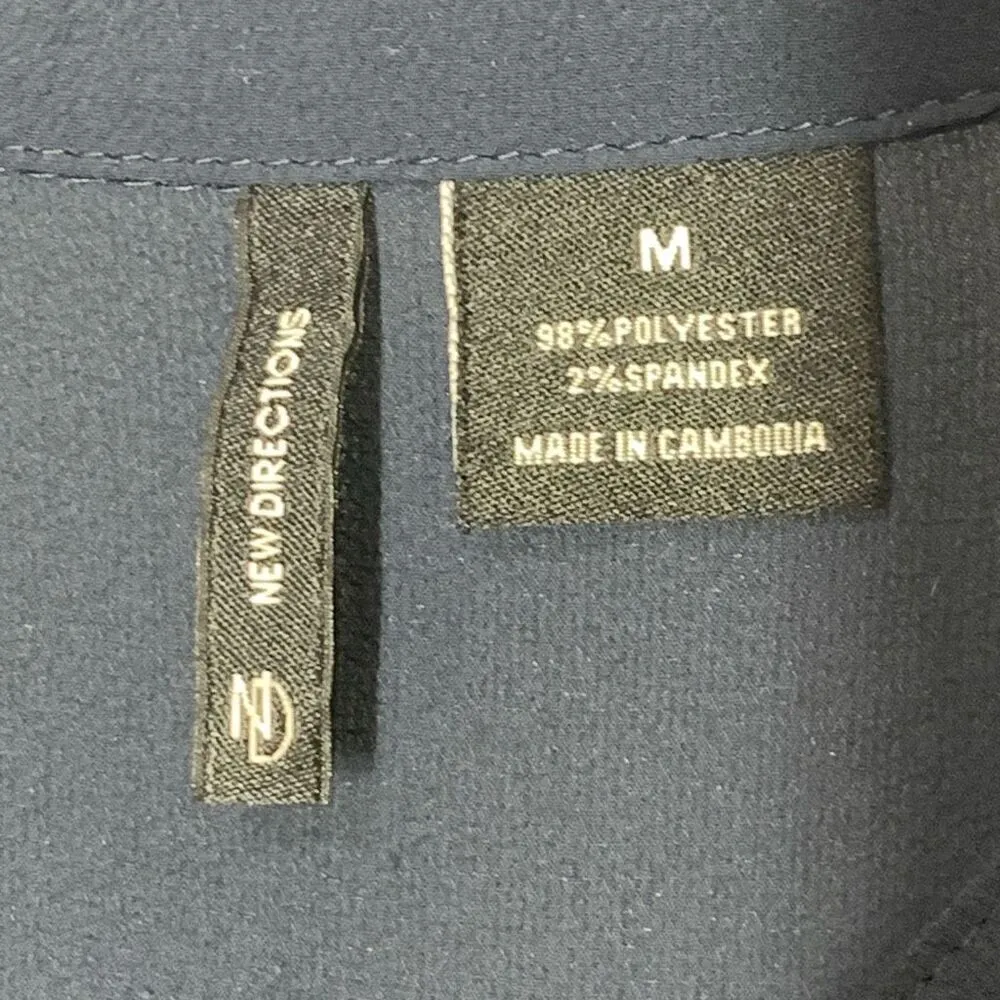 New Directions Women's Rolled Up Sleeve Split Neck Blouse Navy Blue Size Medium - Image 2