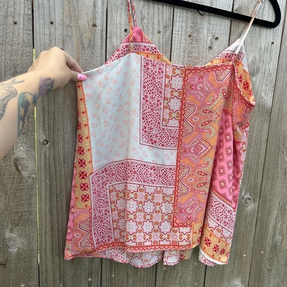 Cynthia Rowley Cami Blouse Women Medium Pink Bandanna‎ Print Tank Light Spring - Image 8