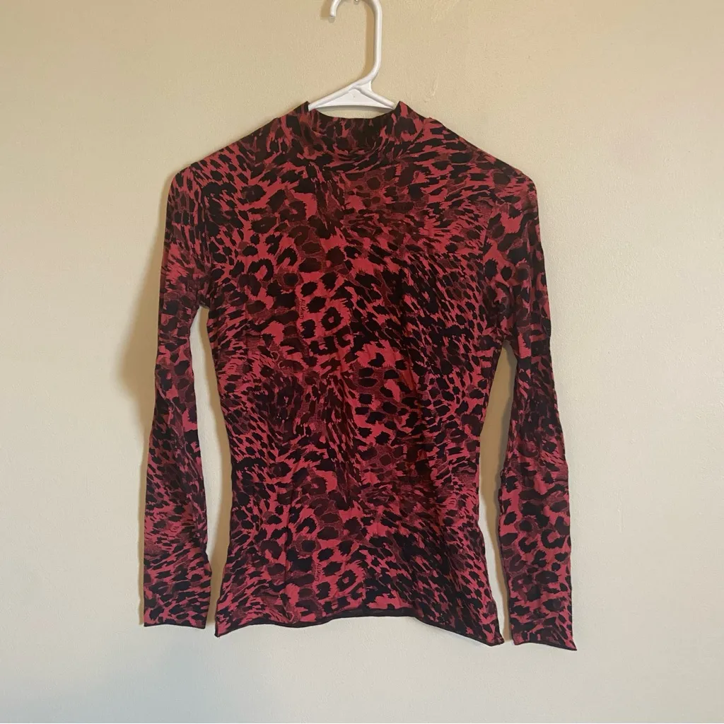 All Saints Red Kiara Leopard Print Long-Sleeve Tee - Image 3