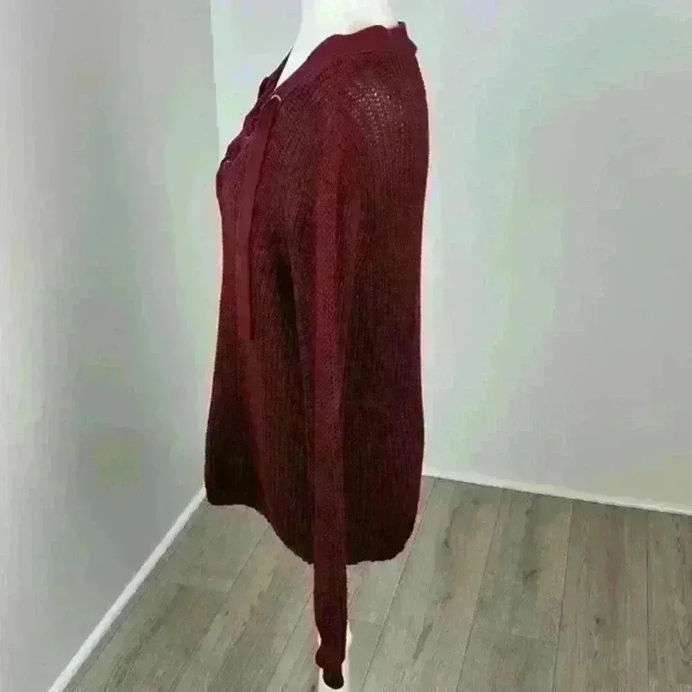 Ruby Moon Maroon Knit Criss Cross Front Sweater Size Medium - Image 3