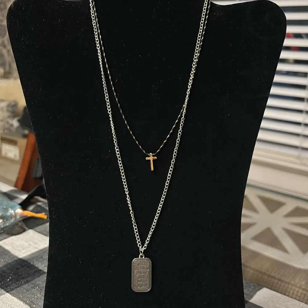 Black and Gold Cross and St Anthony’s Pendant Necklace Set new/ vintage Silver - Image 2