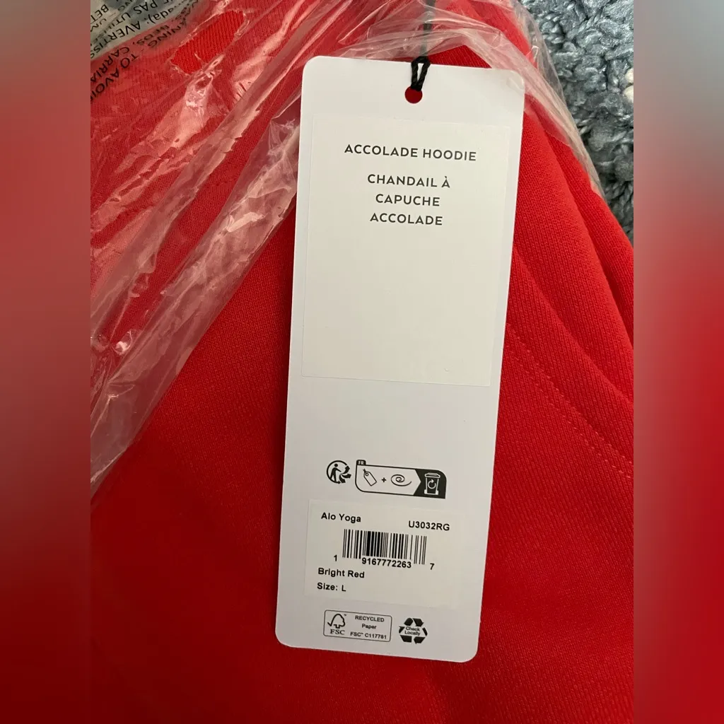 ALO Yoga NWT Accolade Hoodie Bright Red Color Unisex Oversized Size L - Image 7