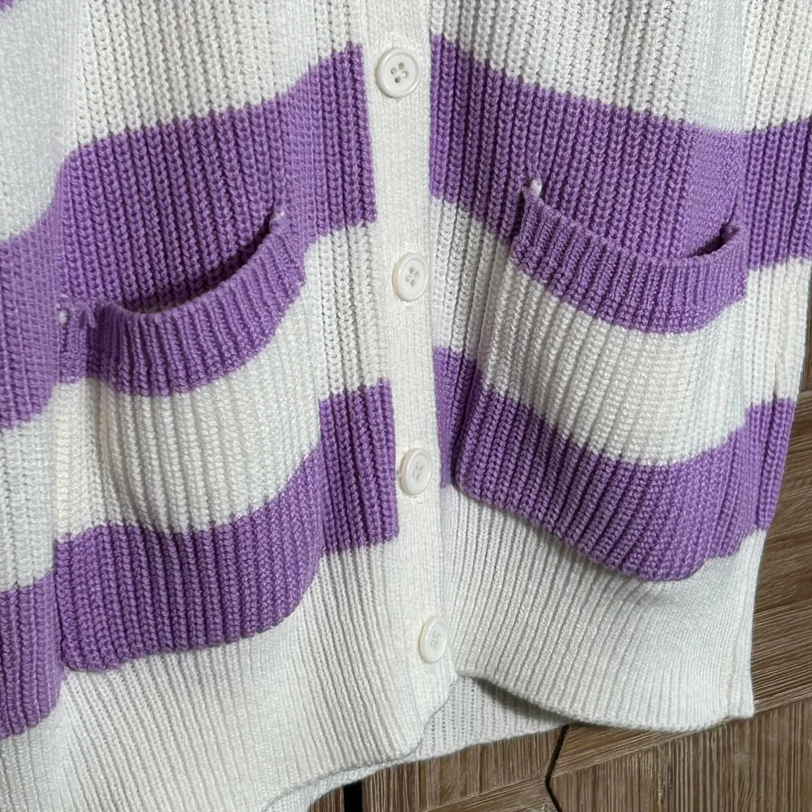 E.V. ltd Womens Purple And White Striped Cardigan Sweater Size S/M Y2K - Image 3