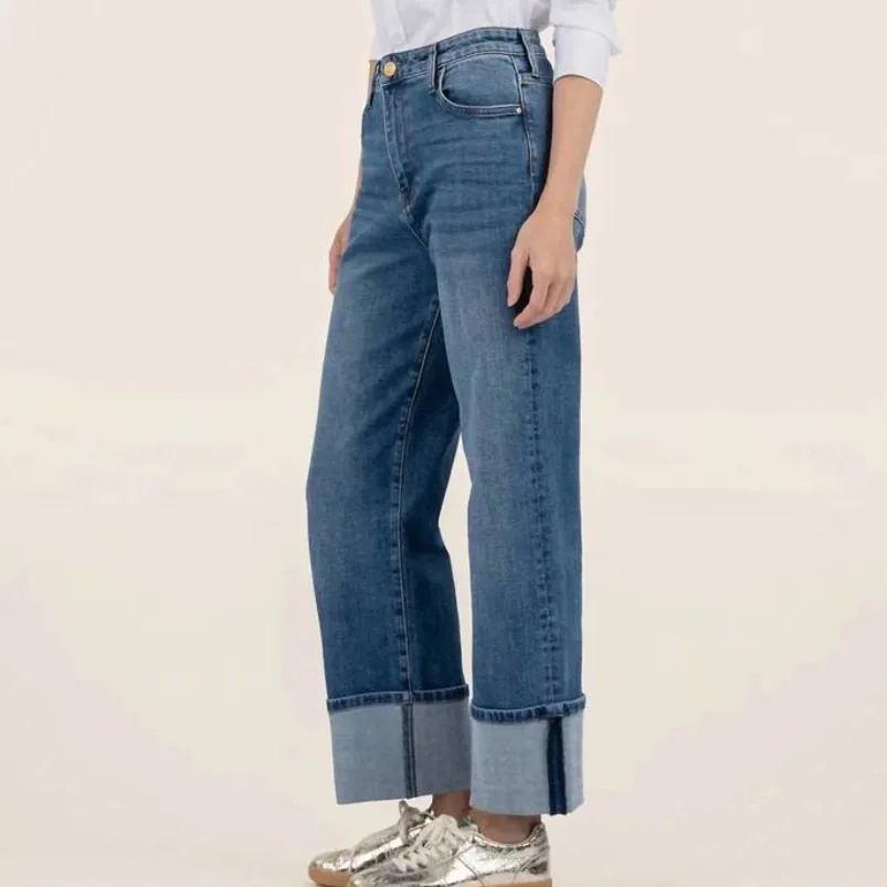Kut from the Kloth Sierra Wide Leg High Rise Cuffed Hem Denim Jeans - Image 2