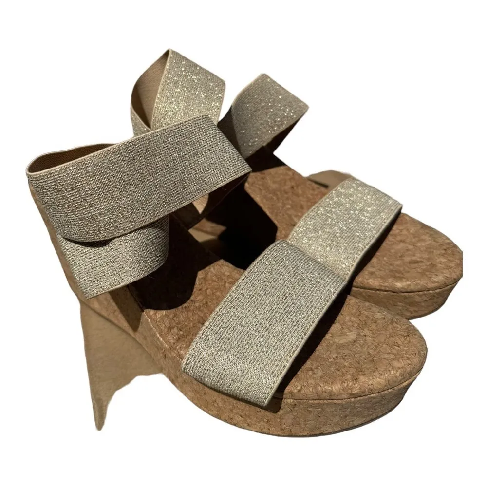 Splendid Gold Geena Open Toe Platform Wedge Sandals Size 8.5 - Image 8