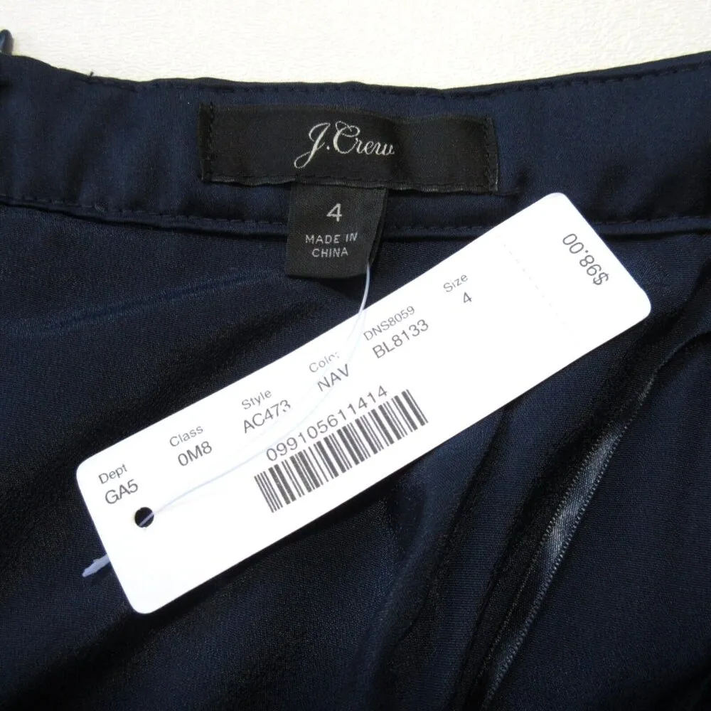 NWT J.Crew Pleated Midi in Navy Blue Satin A-line Flared Skirt 4 $98 - Image 4