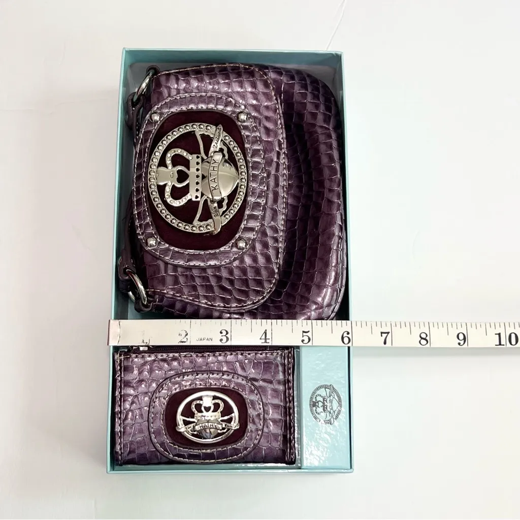 Kathy Van Zeeland Bag and Coin Purse Box Set in Purple Faux Crocodile - Image 16