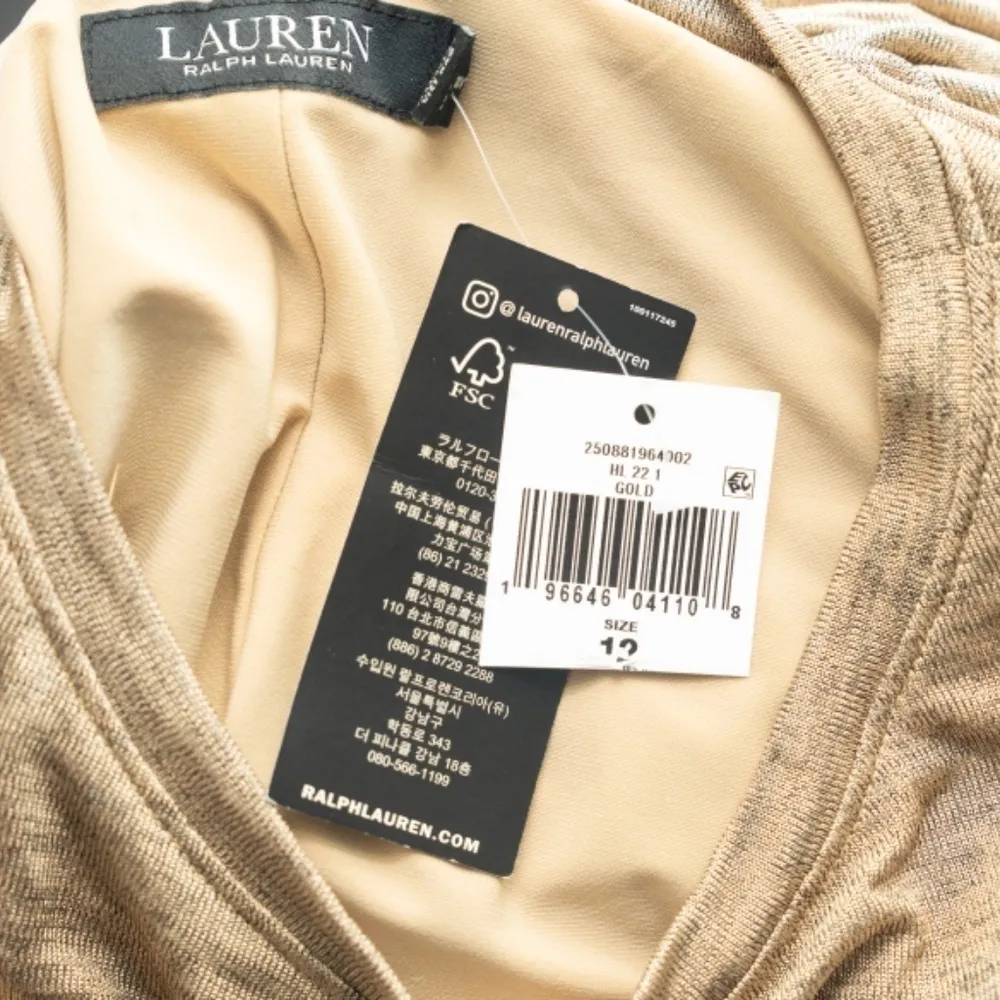 LAUREN RALPH LAUREN. Gold shirred long sleeve dress. - Image 7