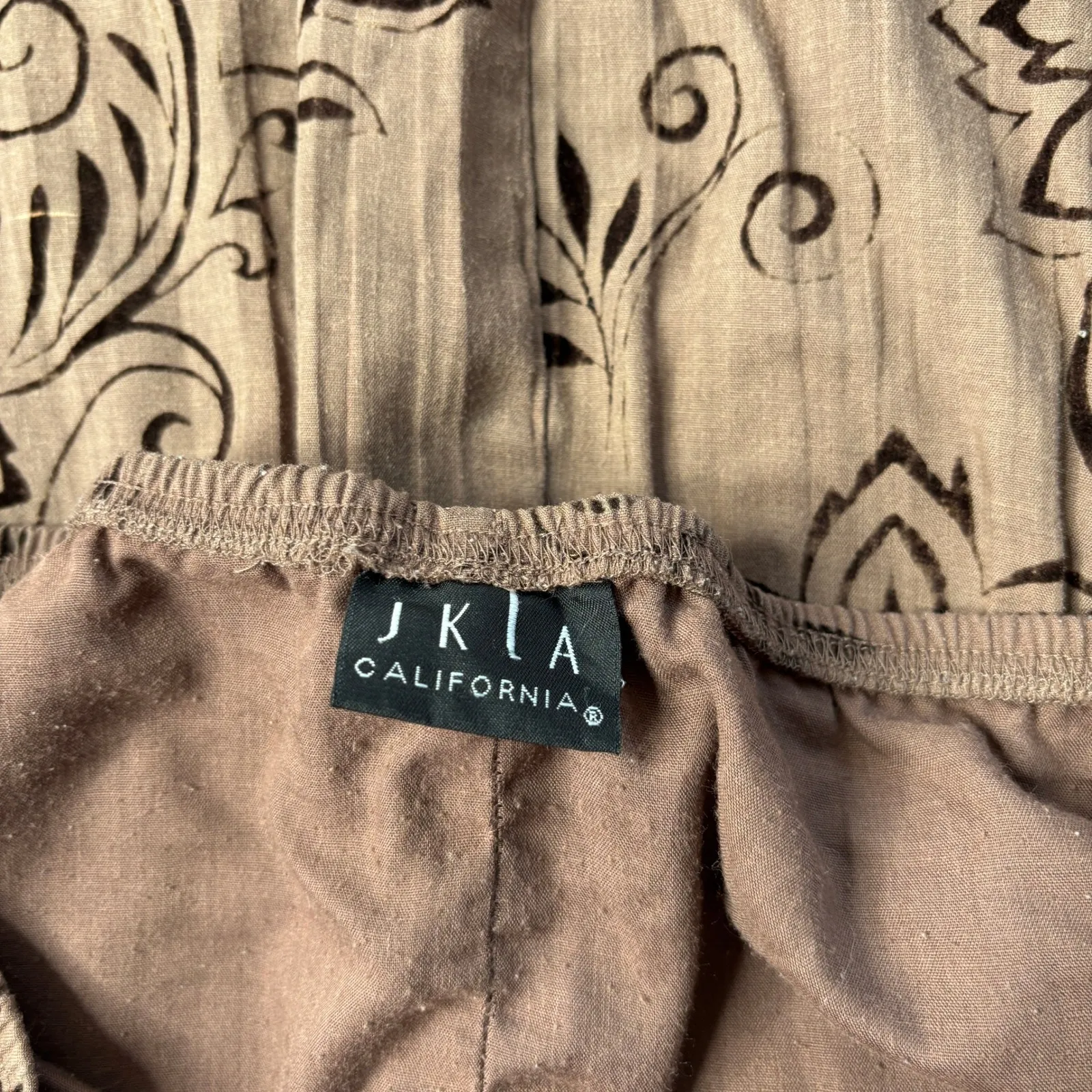 JKLA Tiered Boho Floral Print Midi Skirt Womens M Fairy Grunge Velvet Swirl SEE Brown Size M - Image 6