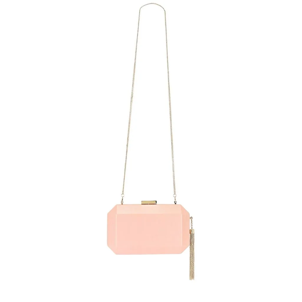 Olga berg Lia Facetted Clutch With Tassel in Blush & Gold Leather New gold - Image 4