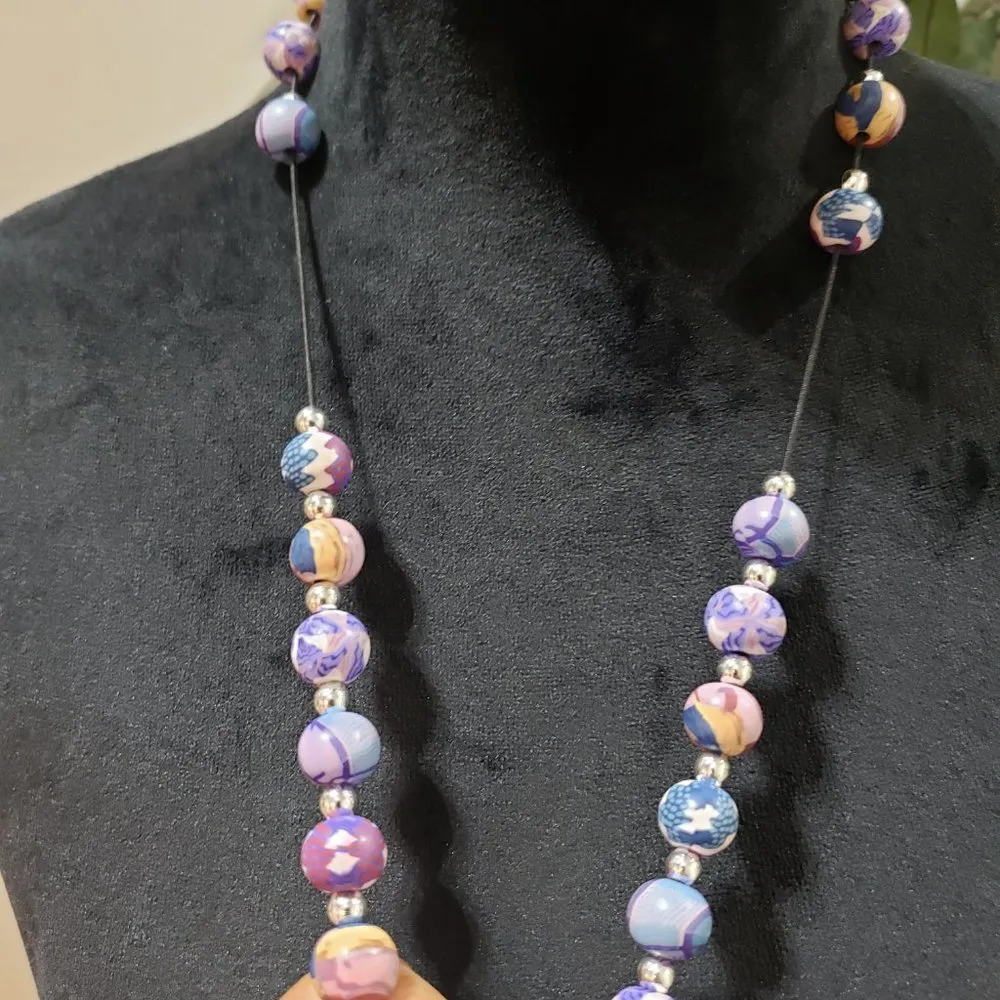 Women's Multicolor Round Beaded Cute Necklace Eclectic Funky Jewelry Purple - Image 6