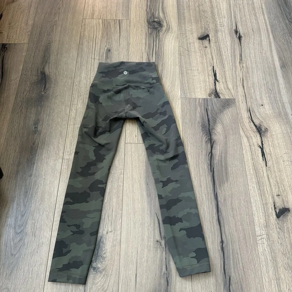 LULULEMON Wunder Train HR Crop Size 0 Green Camo Leggings Yoga Pant Drawstring - Image 5