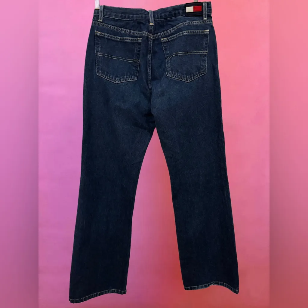 Vintage 90s Tommy Hilfiger Mid-Rise Dark Blue Denim Bootcut Flare Jeans 30” - Image 6