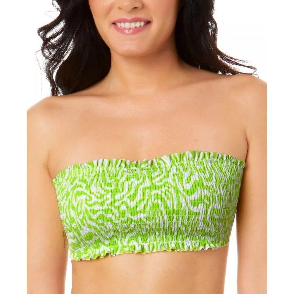 Salt + Cove Smocked Bikini Swim Top Removable Straps Lime Green White XS Size undefined - Image 3