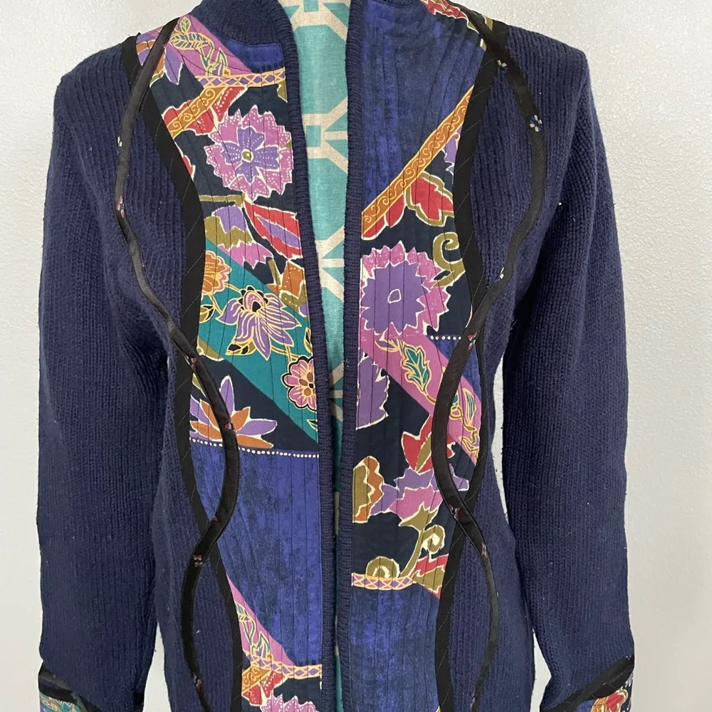 Koos Of Course Floral Quilted & Knit Cardigan size XS Silk & Wool Blue - Image 2