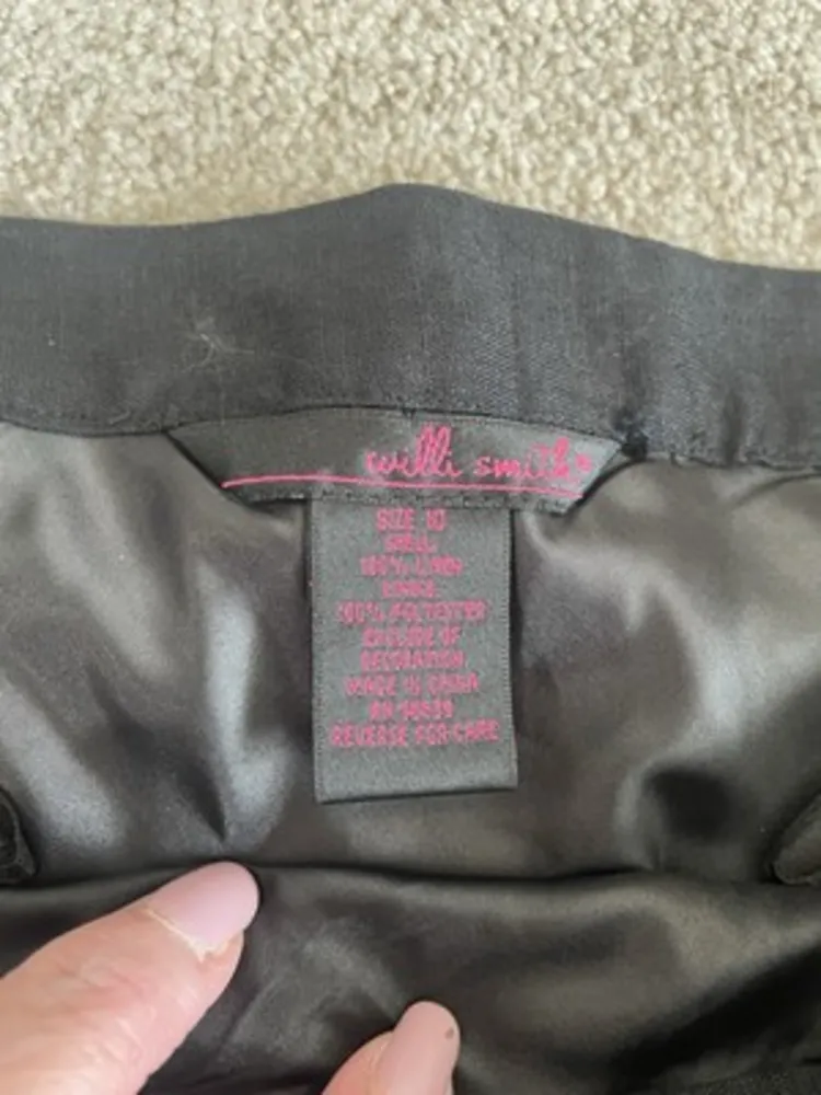 Goth Black Linen Lace Mesh Detail Skirt Women Lagenlook Whimsigoth Witchy SZ 10 - Image 6