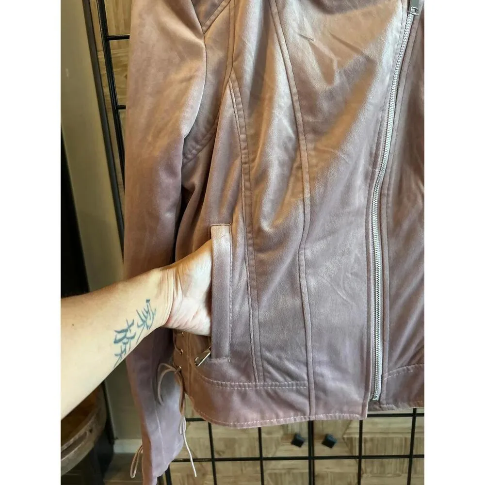 Ashley by 26 International Light Pink Jacket Sz Medium Velvet Moto Lace Up Y2K - Image 3