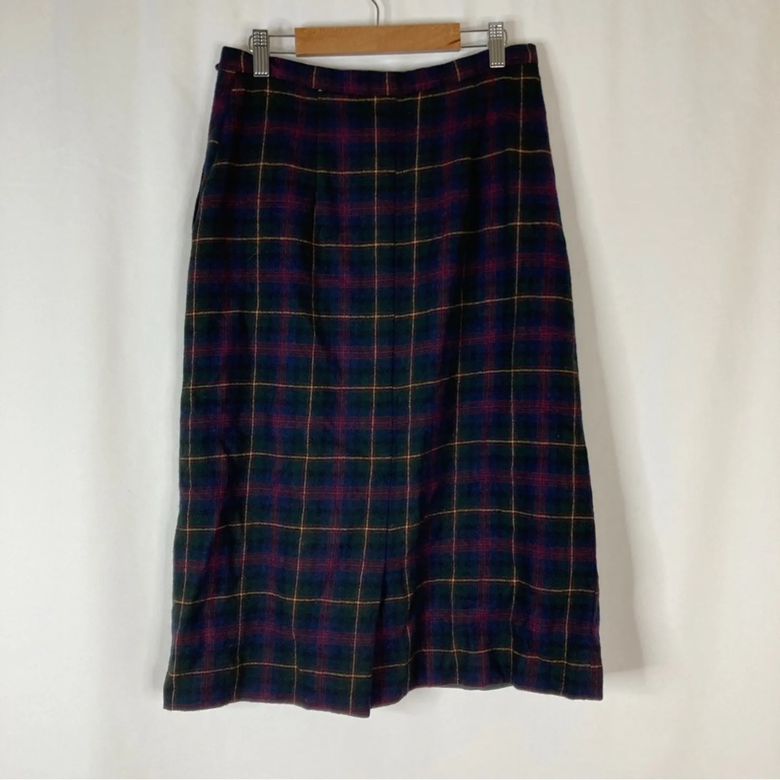 Bristol County | Vintage 100% Wool Plaid Skirt Made in USA Green Size 10 - Image 4