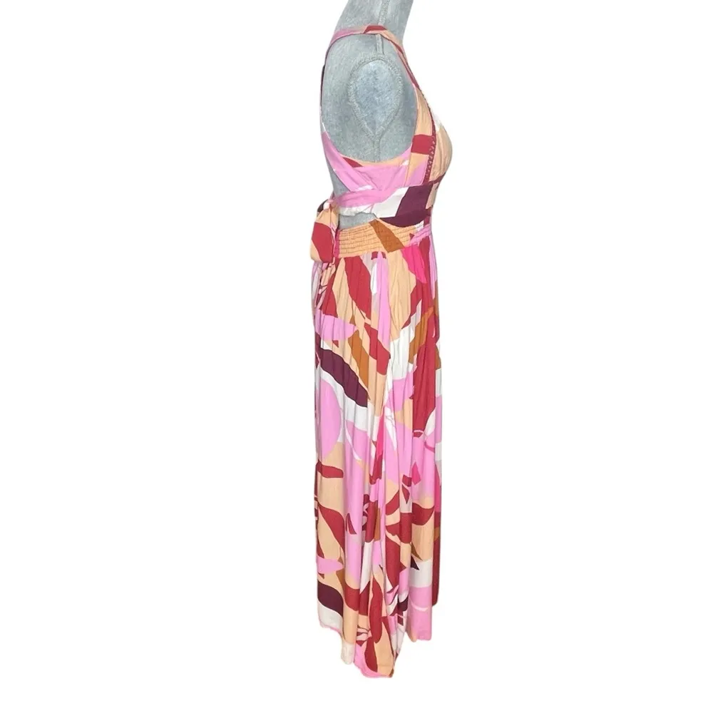 Abel The Label Pink Abstract Floral Back Cutout Boho Maxi A-line Dress XS - Image 4