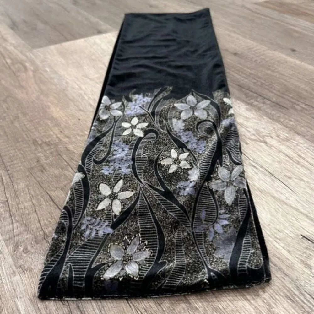 Stunning Vintage Black Velvet Embossed Scarf Floral Fairy ‎ Fairycore Whimsigoth - Image 7