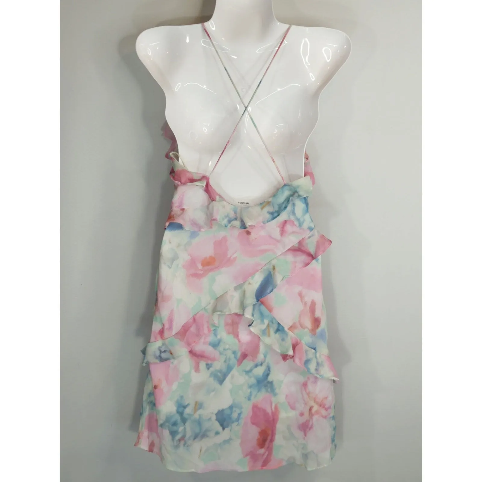 Zara Pink Blue Pastel Watercolor Ruffled Mini Dress Womens S NWOT Coquette Fairy - Image 8
