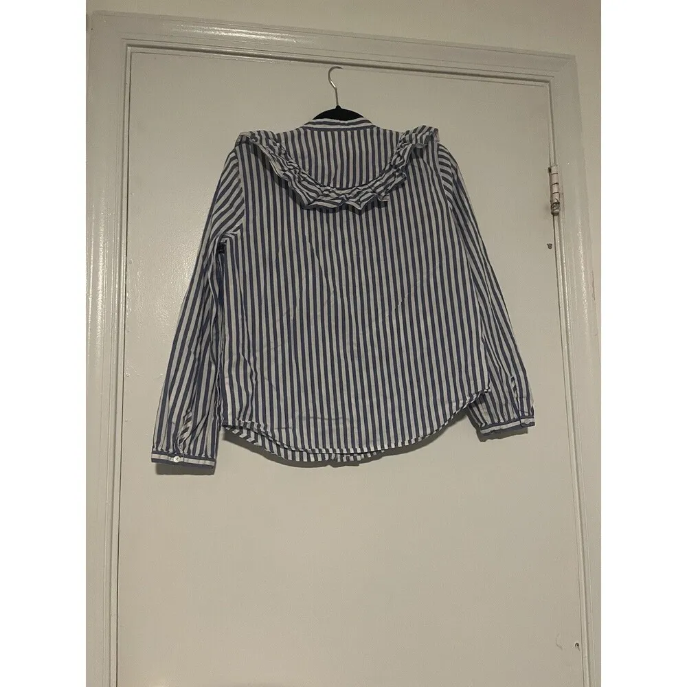 Madewell Whitney Striped Ruffle Blouse M Blue White - Image 6