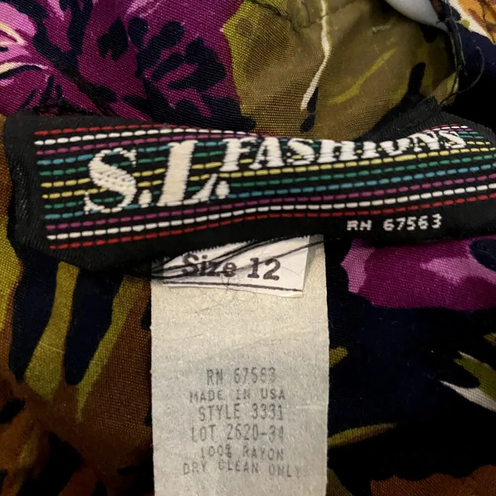 Vintage S.L. Fashions Maxi Sun Dress 80s USA Tank Keyhole Back Hibiscus Multi 12 Black - Image 3