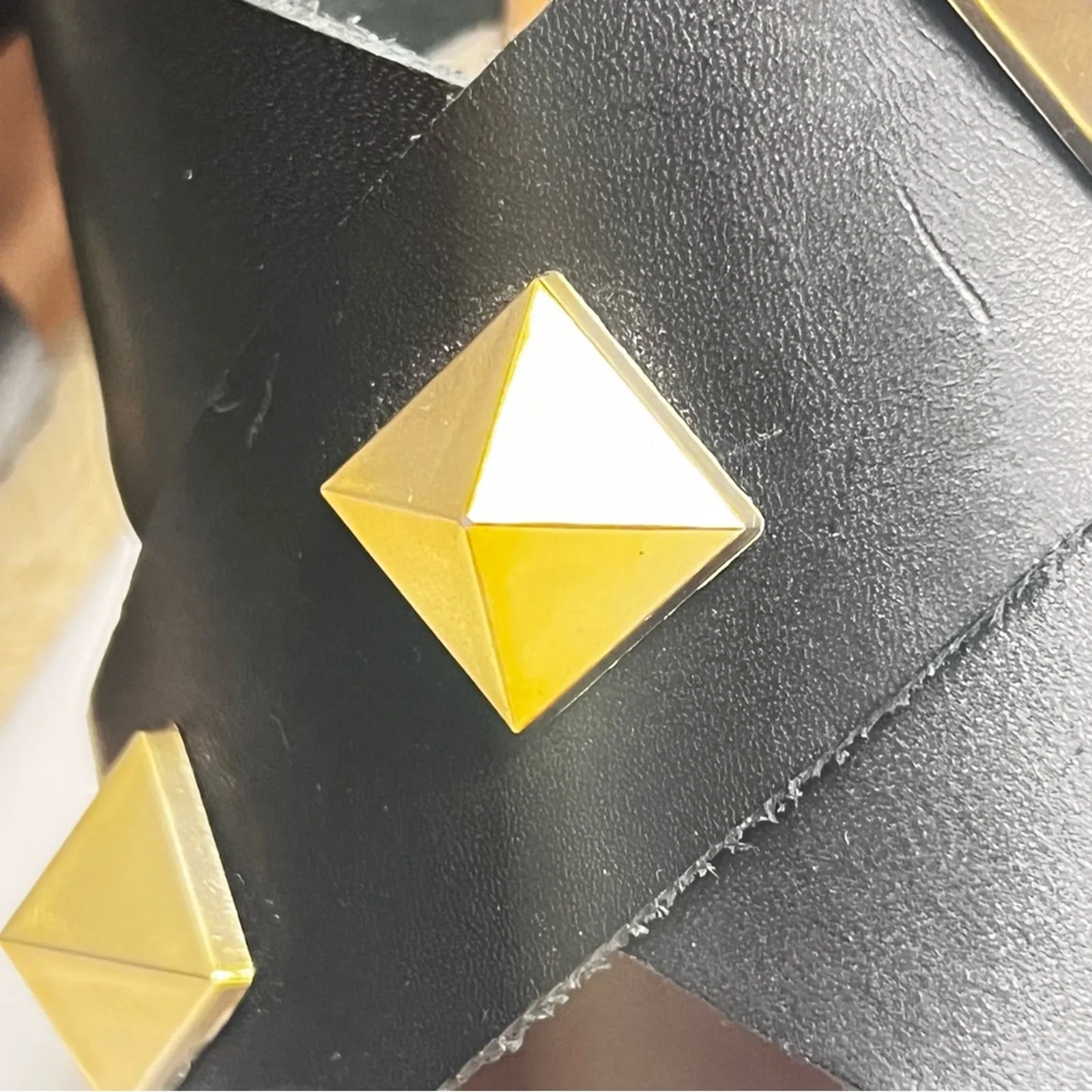 Maypol Women's Genuine Leather Upper Black Gold Studded Heeled Wedge Sz 39 - Image 8