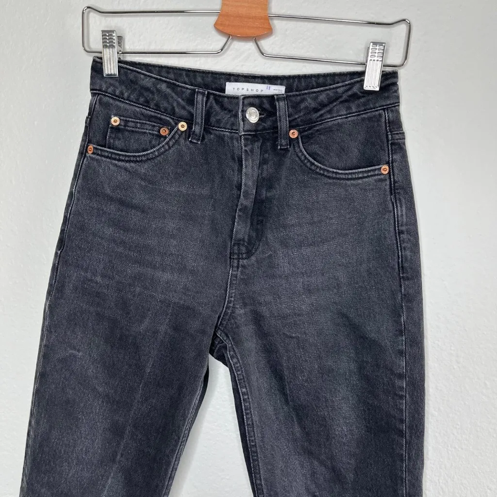 Topshop Womens Straight Leg High Waisted Black Denim Jeans Size 26 Frayed grunge - Image 7
