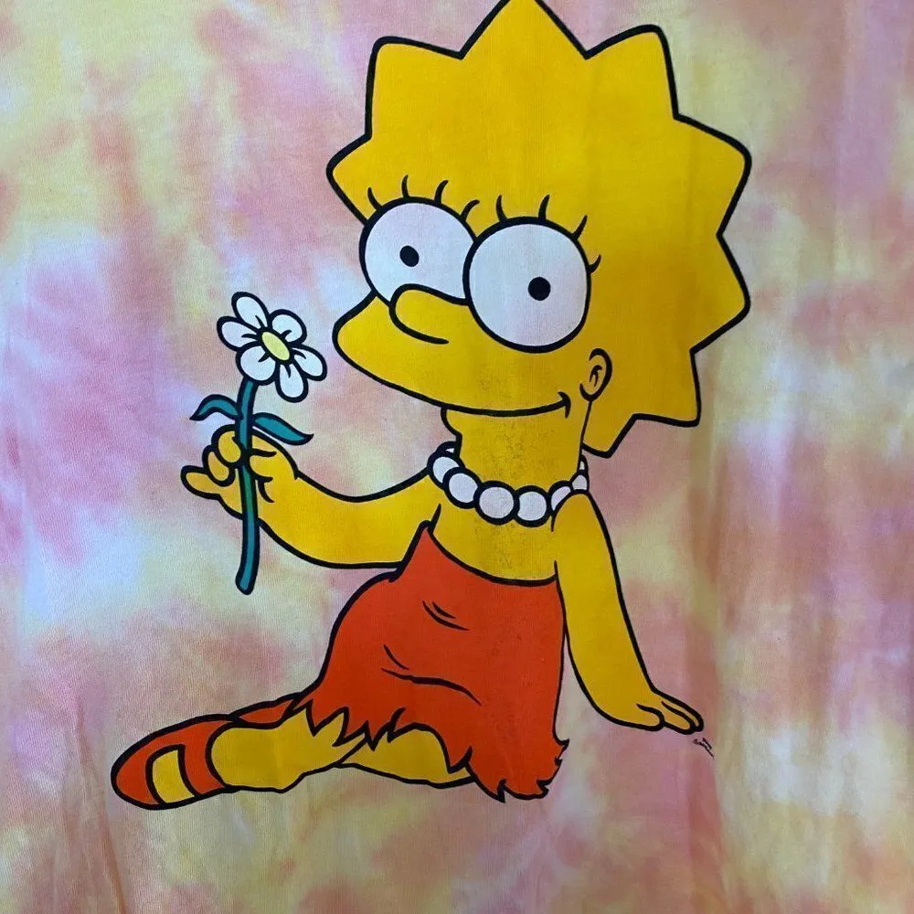 The Simpsons Women's Coral Tie Dye Graphic Tee Shirt Crew Neck Size X - Image 2