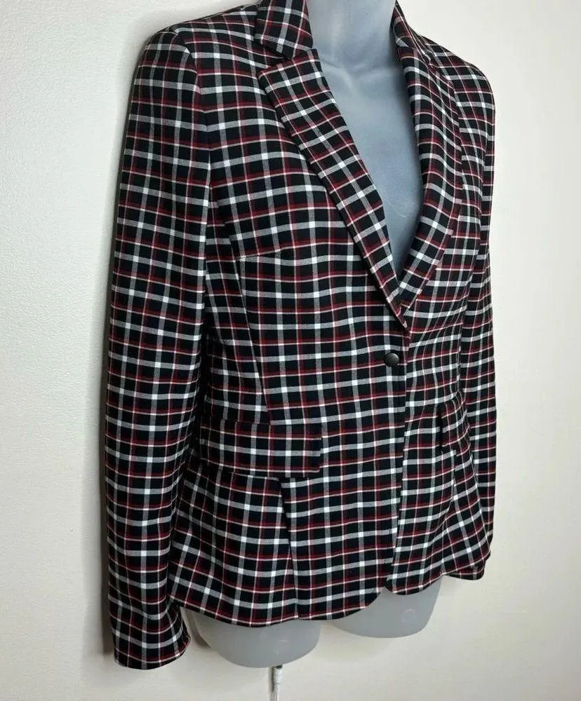 Akris Punto Red Black Plaid stripe Patterned blazer Business career size US 2 - Image 2