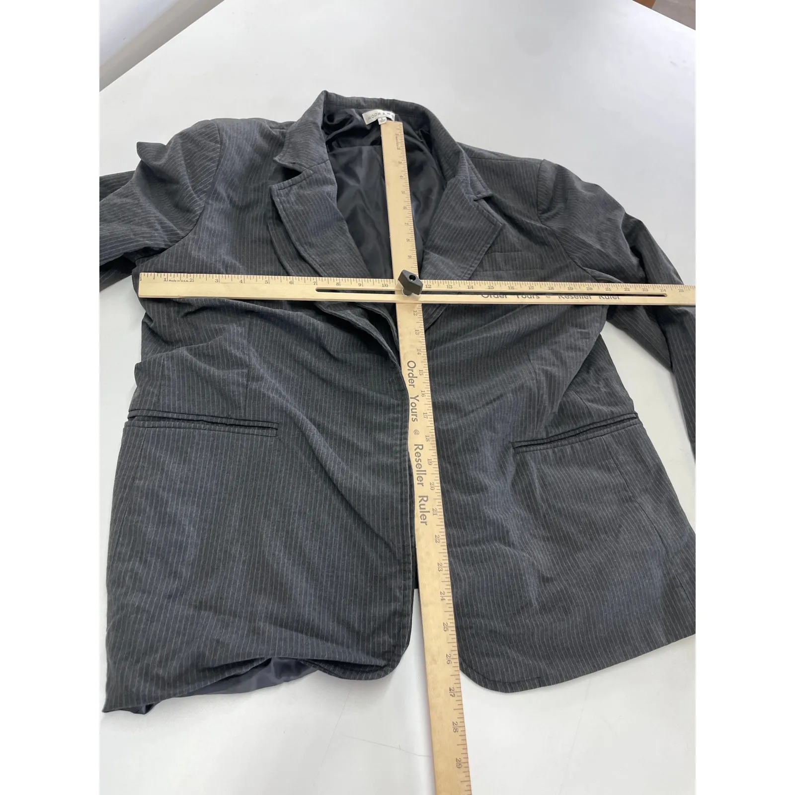 Moon River Jacket Womens Large Grey Pin Striped Double Layer Twill Button Blazer - Image 6