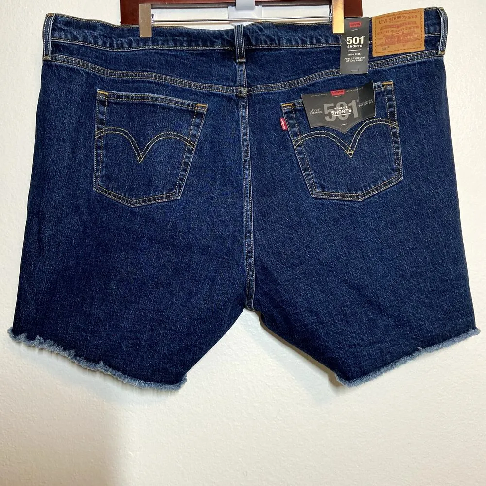 Levi's 501 Shorts Button Fly Mid Thigh High Rise Fray Hem Dark Wash 22W NWT - Image 8