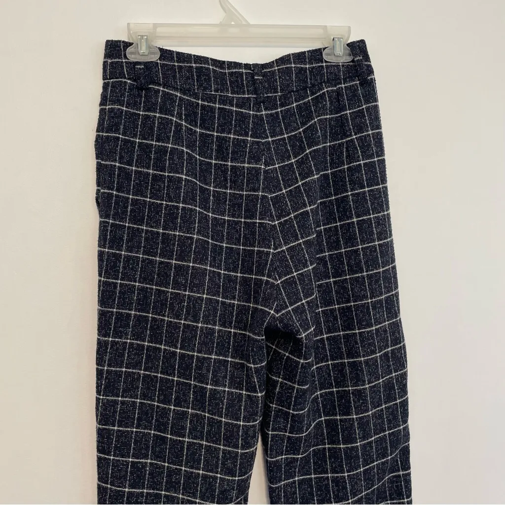FRNCH PARIS Navy Blue Windowpane Grid Crop Cropped Tapered Leg Pants Trousers S - Image 16