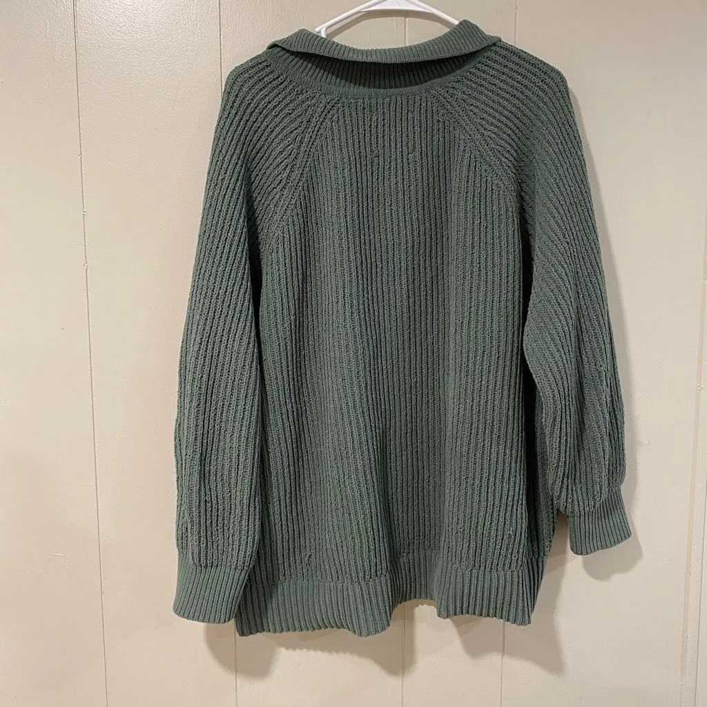 Aerie  Green Chunky Knit Collared Sweater Oversized Size L - Image 2