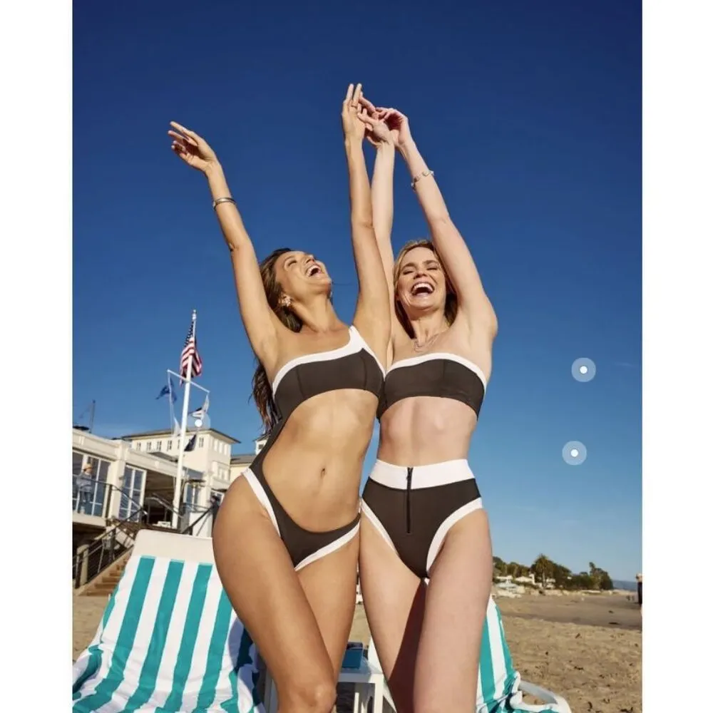 GIGI C Eddie Bikini Top in Black & White Colorblock XSmall Womens Swimsuit Size XS - Image 12