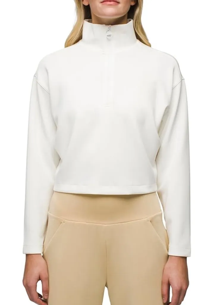 Prana Shea Half-Zip Soft White Cropped Size Small athletic lounge yoga - Image 1