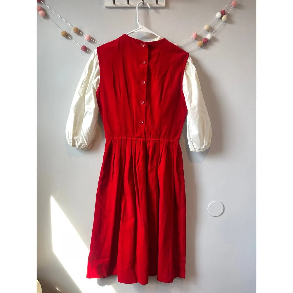 Vintage Kerrybrooke Sears Roebuck Cherry Red Velvet Jumper 2 Piece Dress - Image 5