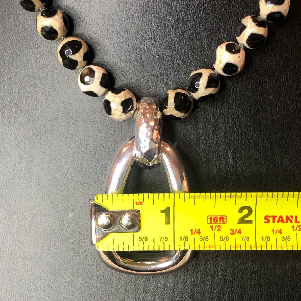 SIMON SEBBAG Tortoise Shell Agate Necklace with Sterling Silver Modern Pendant Black - Image 4