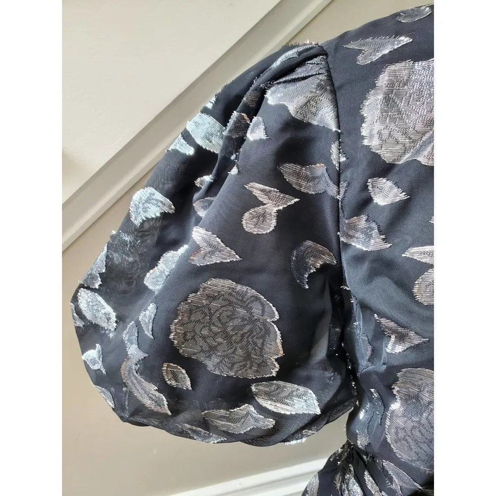 Aura Gray Polyester Round Neck Puff Short Sleeve Casual Knee Length Dress XS - Image 5